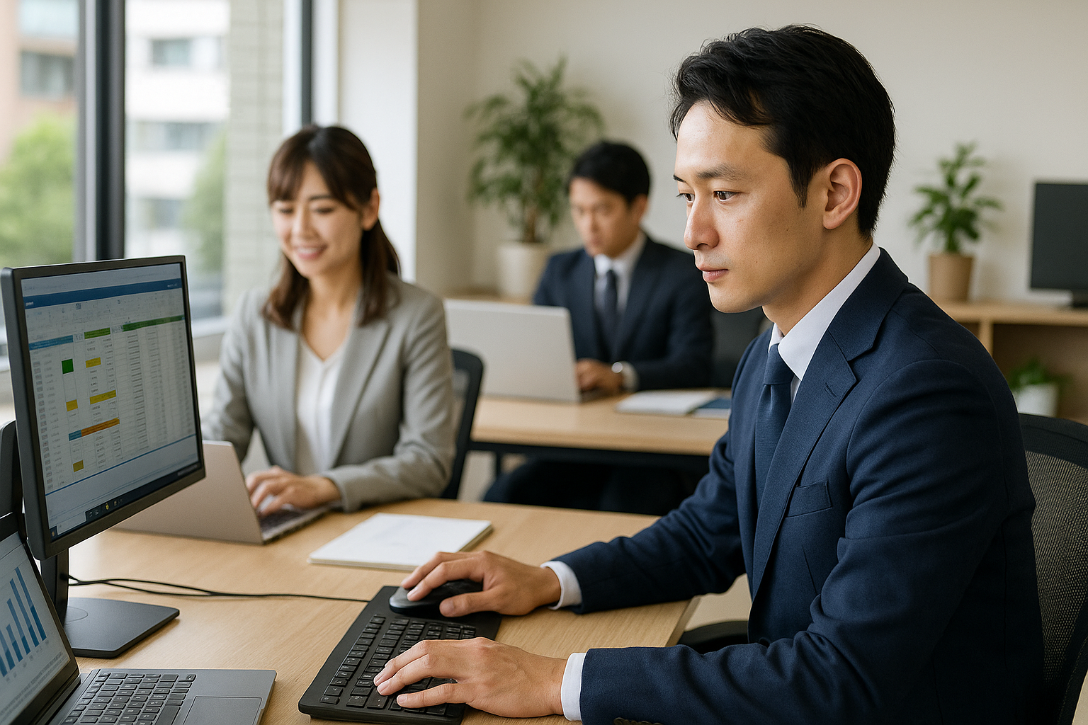 PCで求人情報を管理するスタッフ
